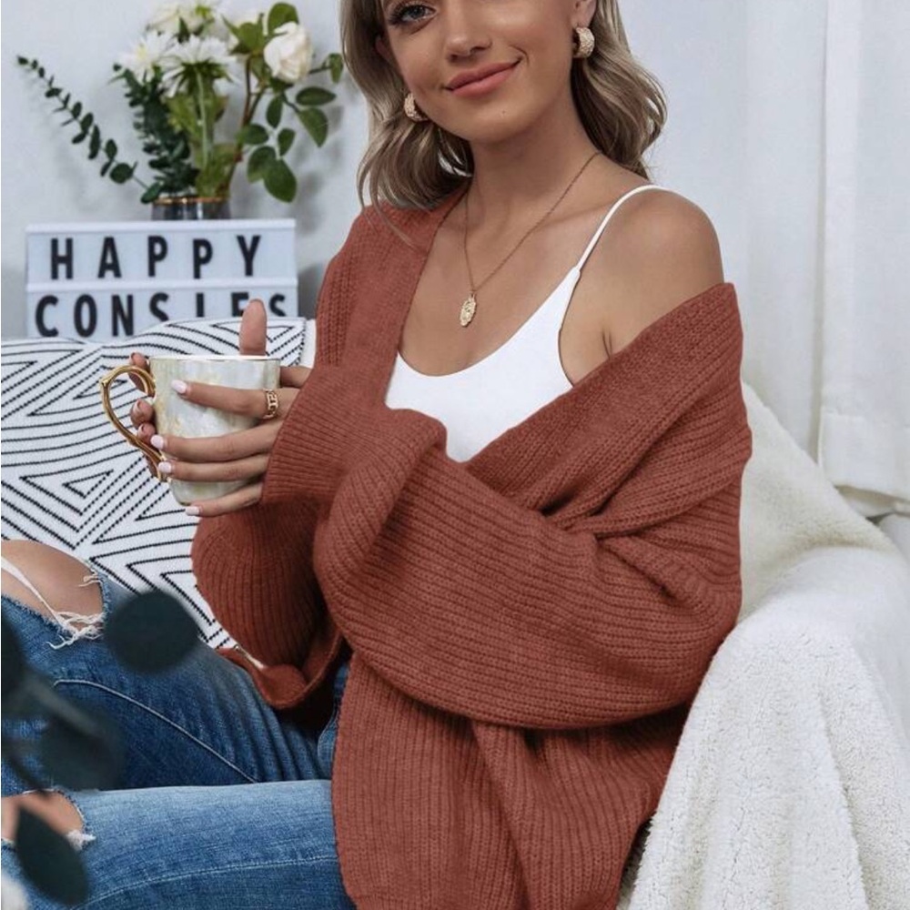 SHEIN Terracotta Off-Shoulder Ribbed Knit Sweater